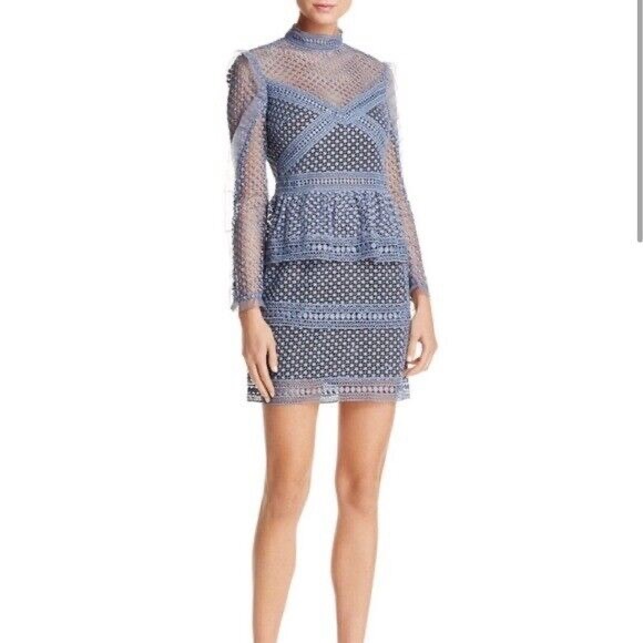 Aqua Light Blue Crochet High Neck Dress Size S - Picture 1 of 3